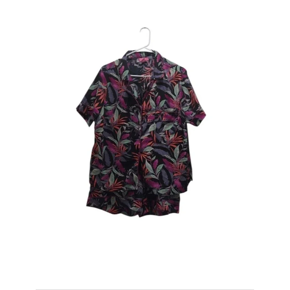Isaac Mizrahi Sleepwear Tropical Pajama Set Floral Satin Plus Size 1X Lounge 2pc